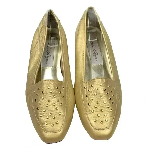 Kim Rogers womens flats size 7 gold leather square toe studded vintage 80s 90s - Picture 1 of 12
